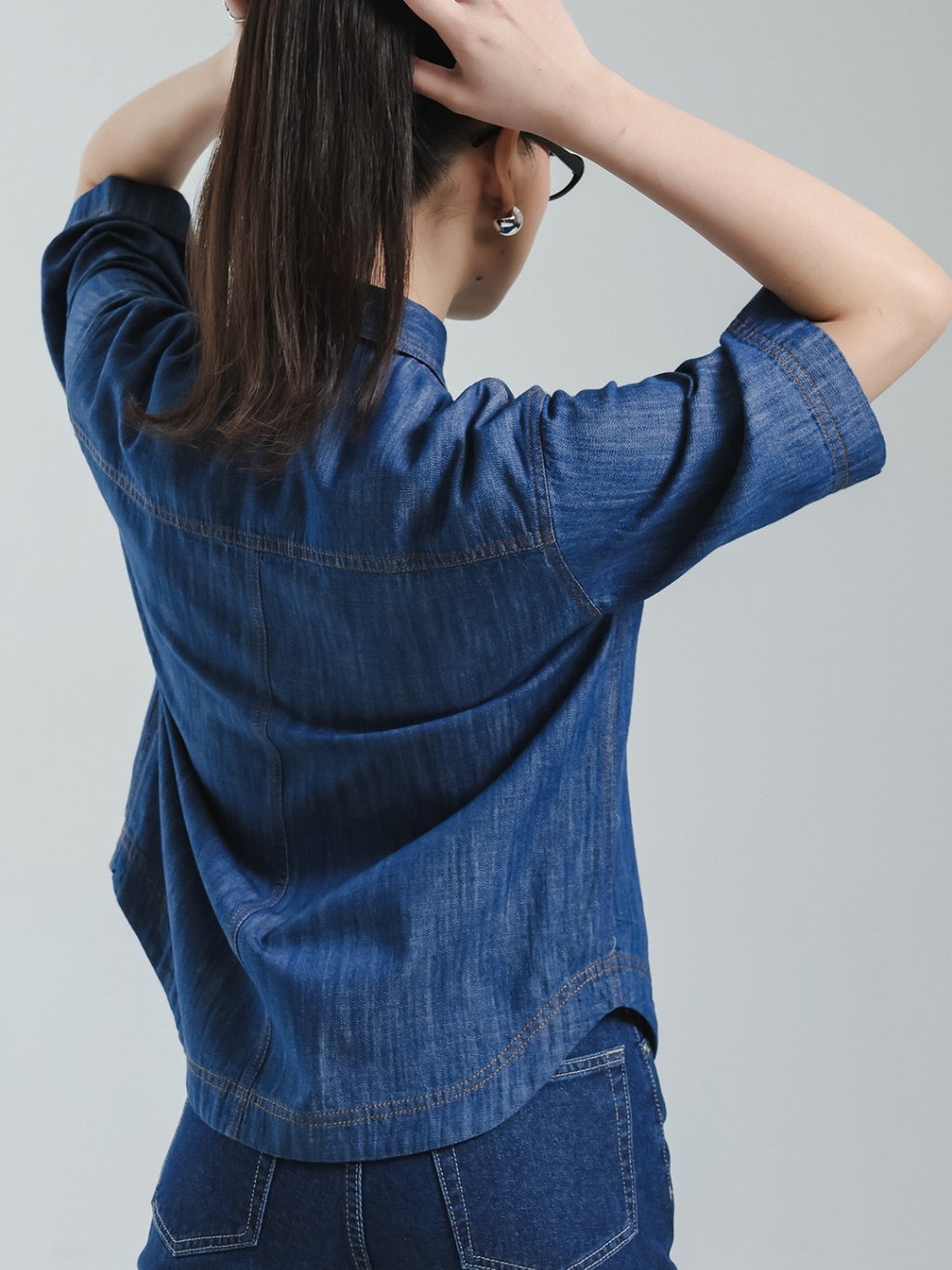 EXIT Zelia Denim Blouse | Kemeja Wanita - Atasan Lengan Pendek