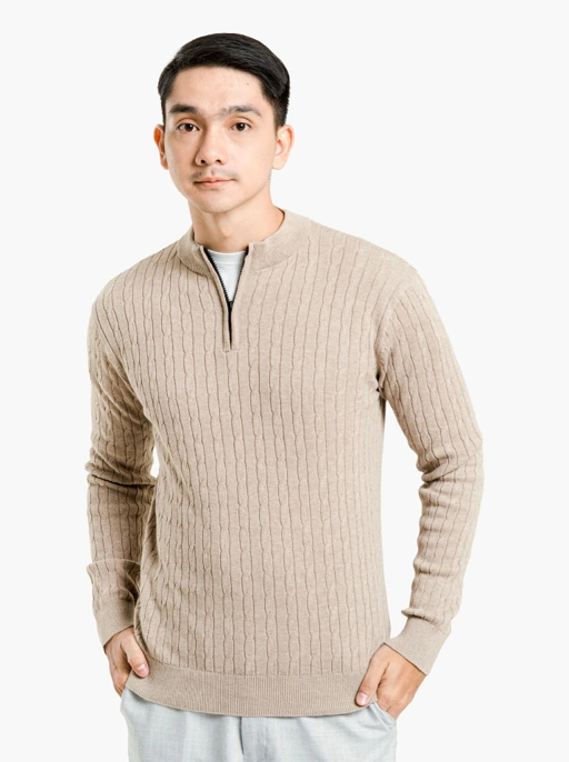 Image of Choco Cable Quarter Zip Neck Knitwear