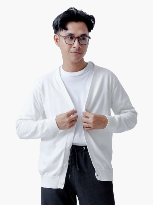 Image of White Cardigan Clean Knitwear