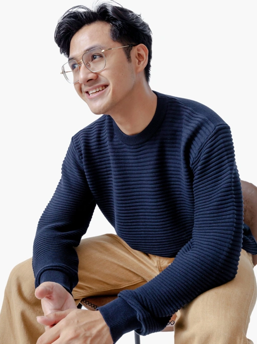 Image of Navy Crewneck Ropes Knitwear