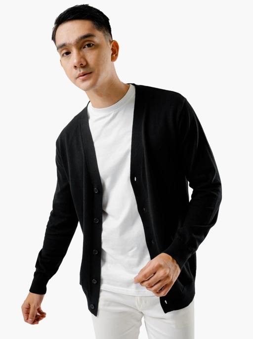 Image of Black Cardigan Clean Knitwear