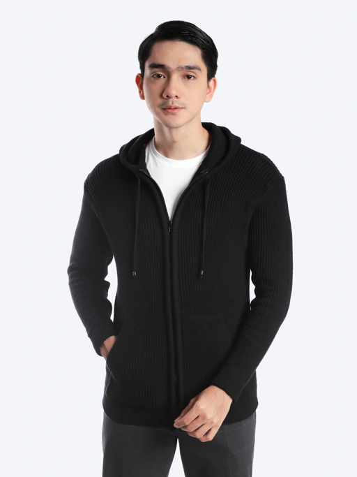Image of Black Hoodie Full Zip Knitwear