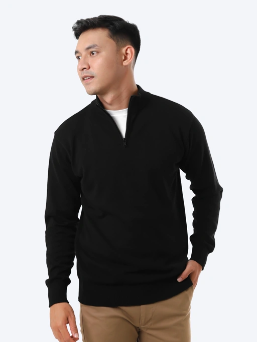 Image of Black Mockneck Zip Knitwear