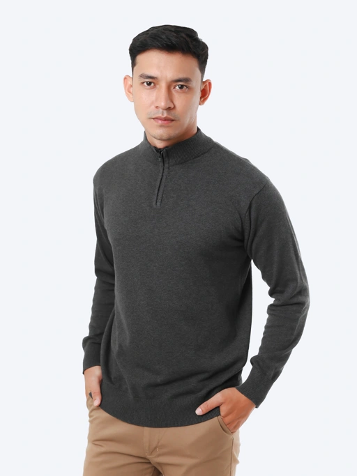 Image of Grey Mockneck Zip Knitwear