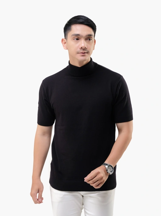 Image of Black Mockneck Short Sleeve Knitwear