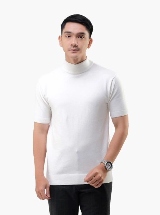 Image of White Mockneck Short Sleeve Knitwear