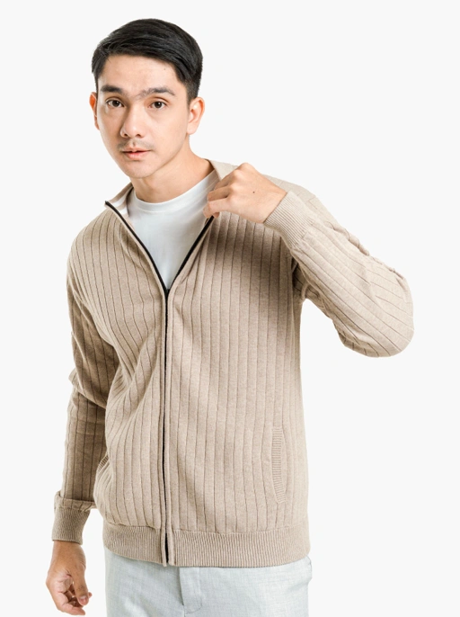 Image of Choco Sporty Ribbed Full Zip Neck Knitwear