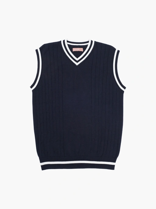Image of Navy Cable Vest Stripe Knitwear