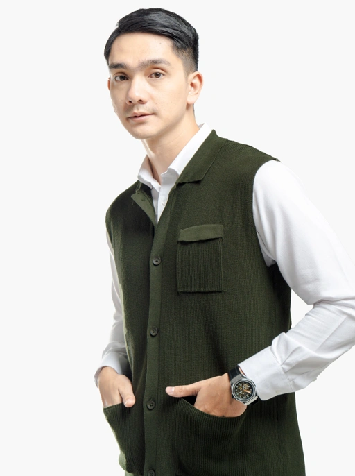 Image of Army Green Cord Button Vest Knitwear