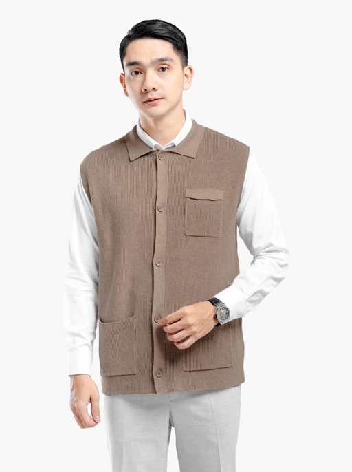Image of Khaki Cord Button Vest Knitwear