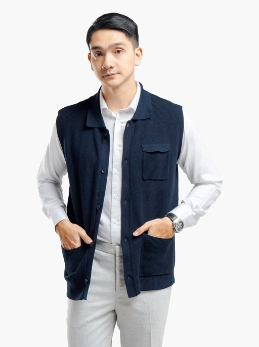 Image of Navy Cord Button Vest Knitwear
