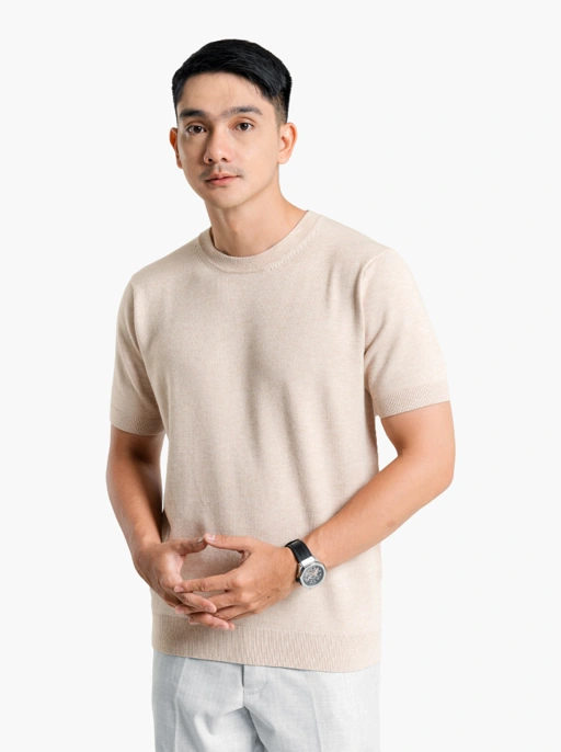 Image of Beige Viscose Crewneck Short Sleeve Knitwear