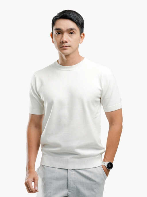 Image of Off White Viscose Crewneck Short Sleeve Knitwear