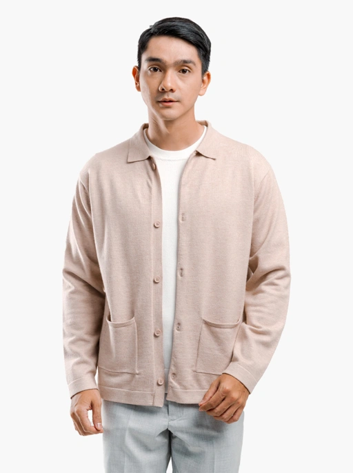 Image of Beige Viscose Overshirt Knitwear