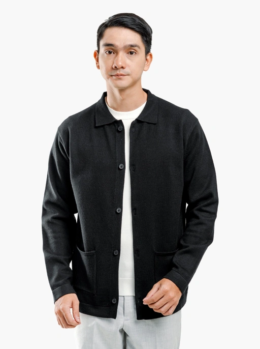 Image of Black Viscose Overshirt Knitwear