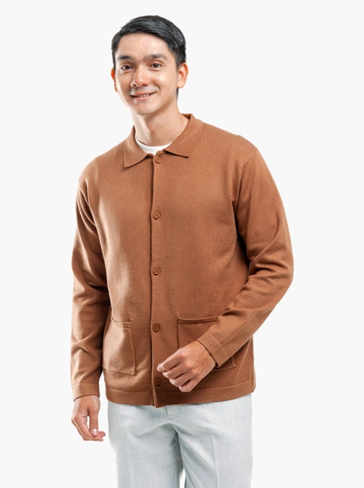 Image of Camel Brown Viscose Overshirt Knitwear