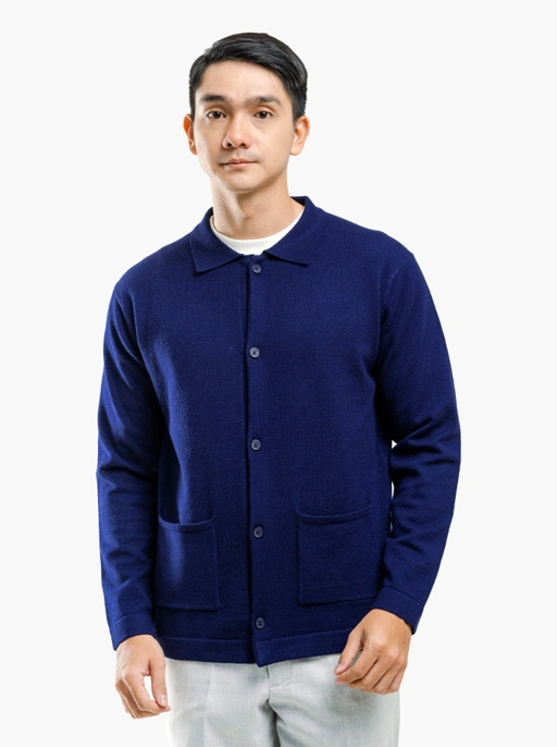 Image of Indigo Blue Viscose Overshirt Knitwear