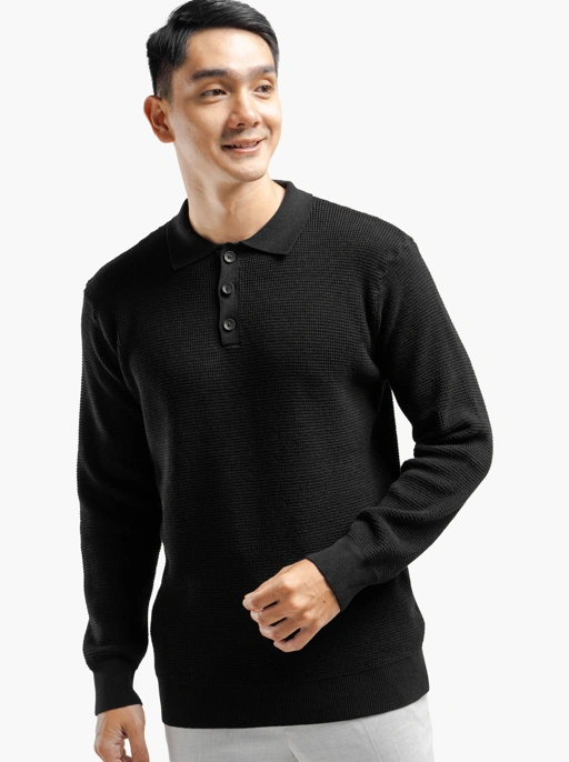 Image of Black Pixel Polo Button Neck Knitwear