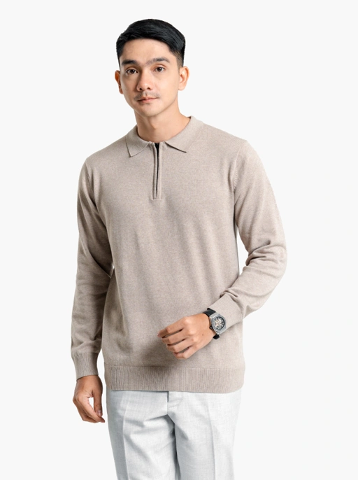 Image of Choco Polo Zip Neck Long Sleeve Knitwear