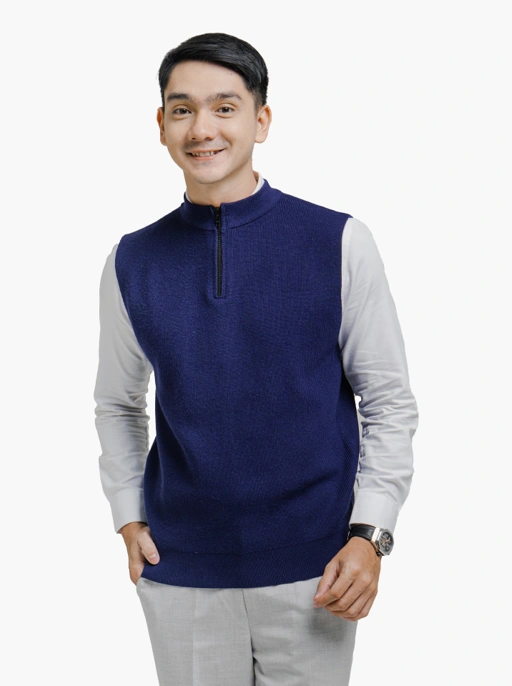 Image of Indigo Blue Viscose Vest Zip Neck Knitwear