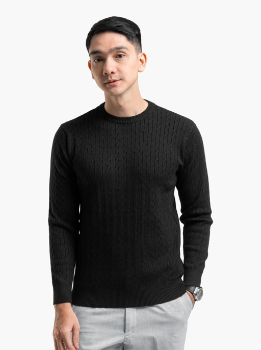 Image of Black Viscose Cable Crewneck Knitwear