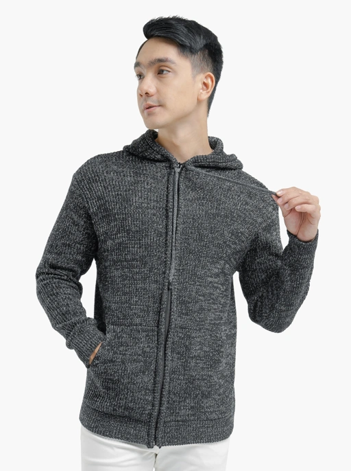 Image of Grey Hoodie Full Zip Knitwear