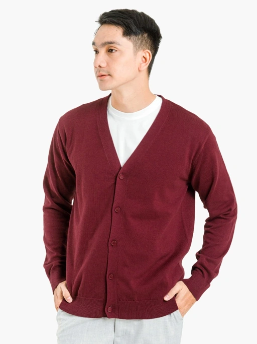Image of Maroon Cardigan Clean Knitwear