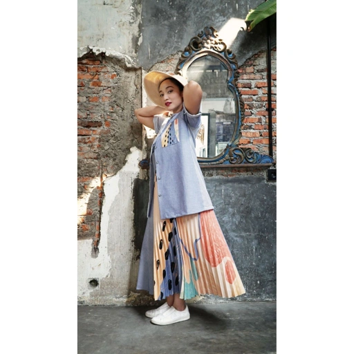 Image of Nona Rona x Chikigo - Salira Pleats Skirt - Denim