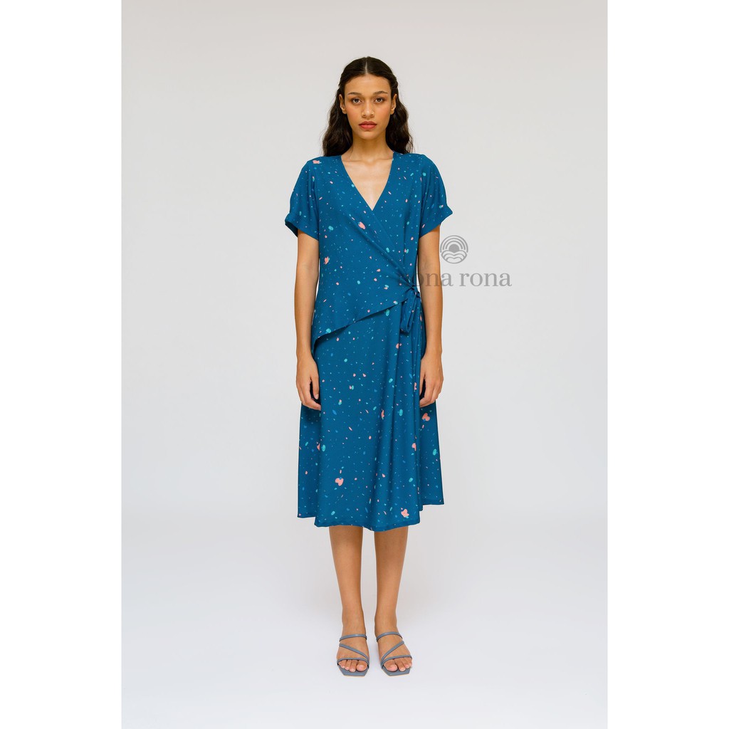 Nona Rona Wrap Dress Dots Navy