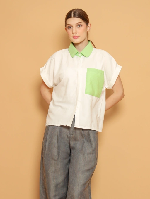 Image of Nona Rona Luna Top White Spotlight Green