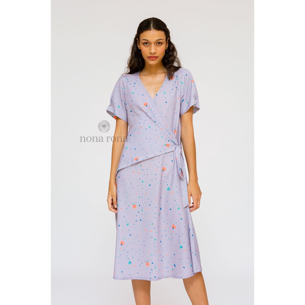 Nona Rona Wrap Dress Dots Lavender