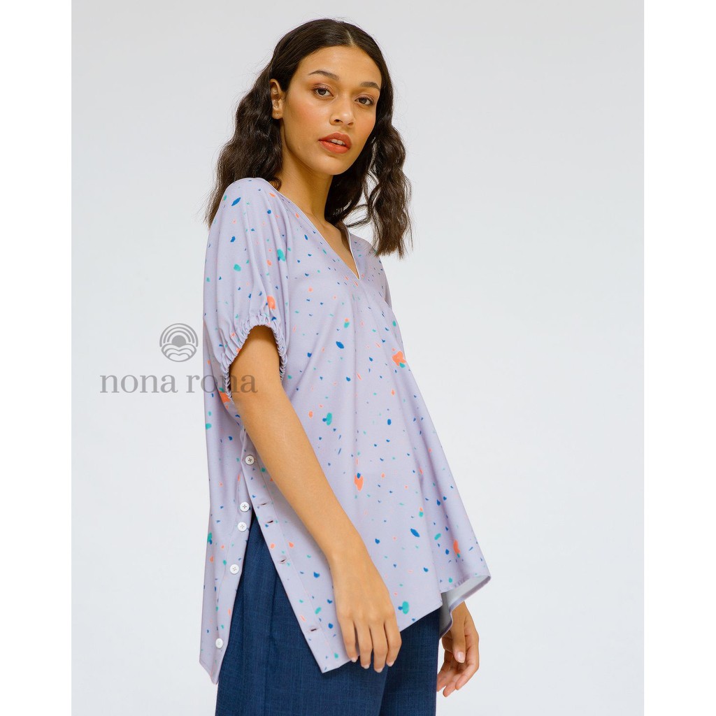 Nona Rona Top Dots Lavender - Atasan Wanita