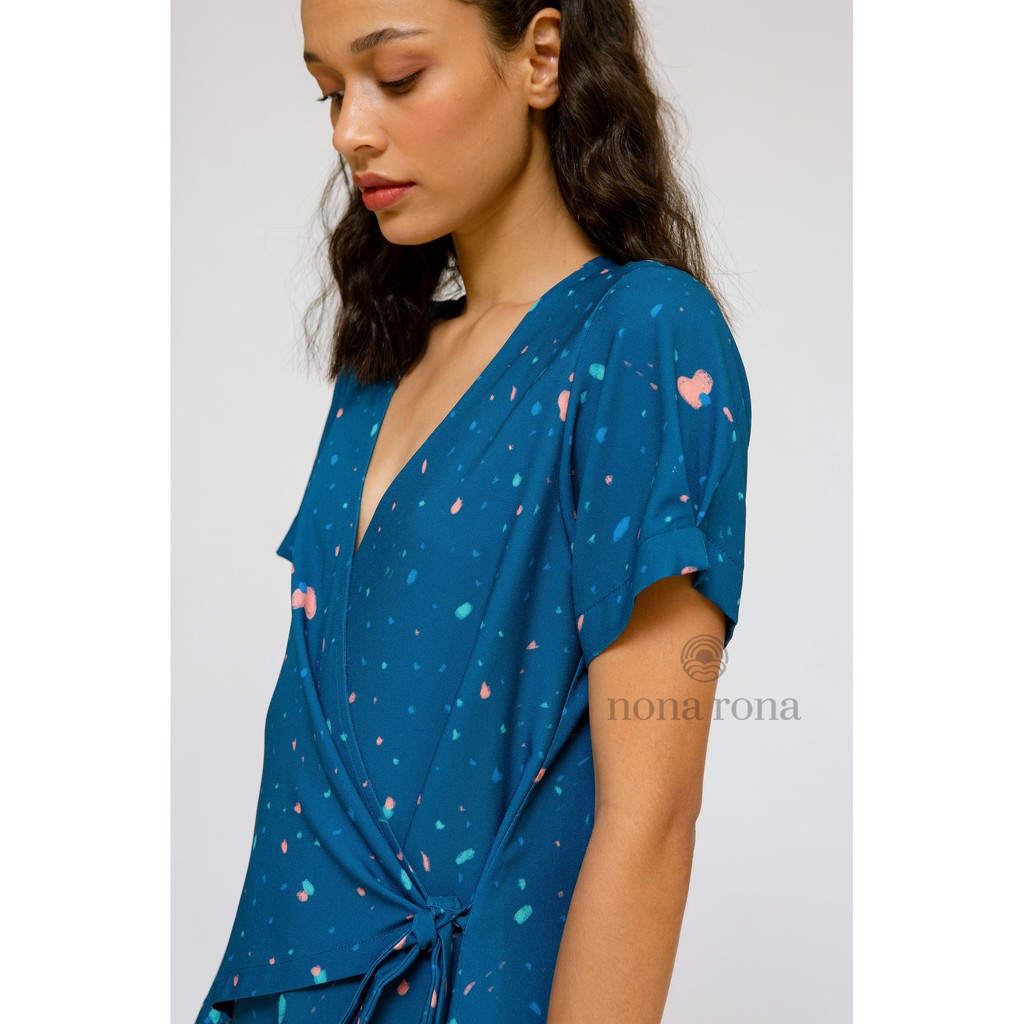 Nona Rona Wrap Dress Dots Navy