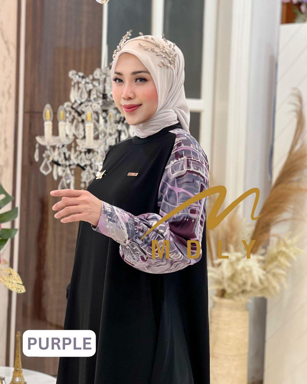 MDLY Baju gamis wanita muslim/Baju Busana Dress/Gamis Kombinasi Genushka Print/Qabeela Dress By Mdly