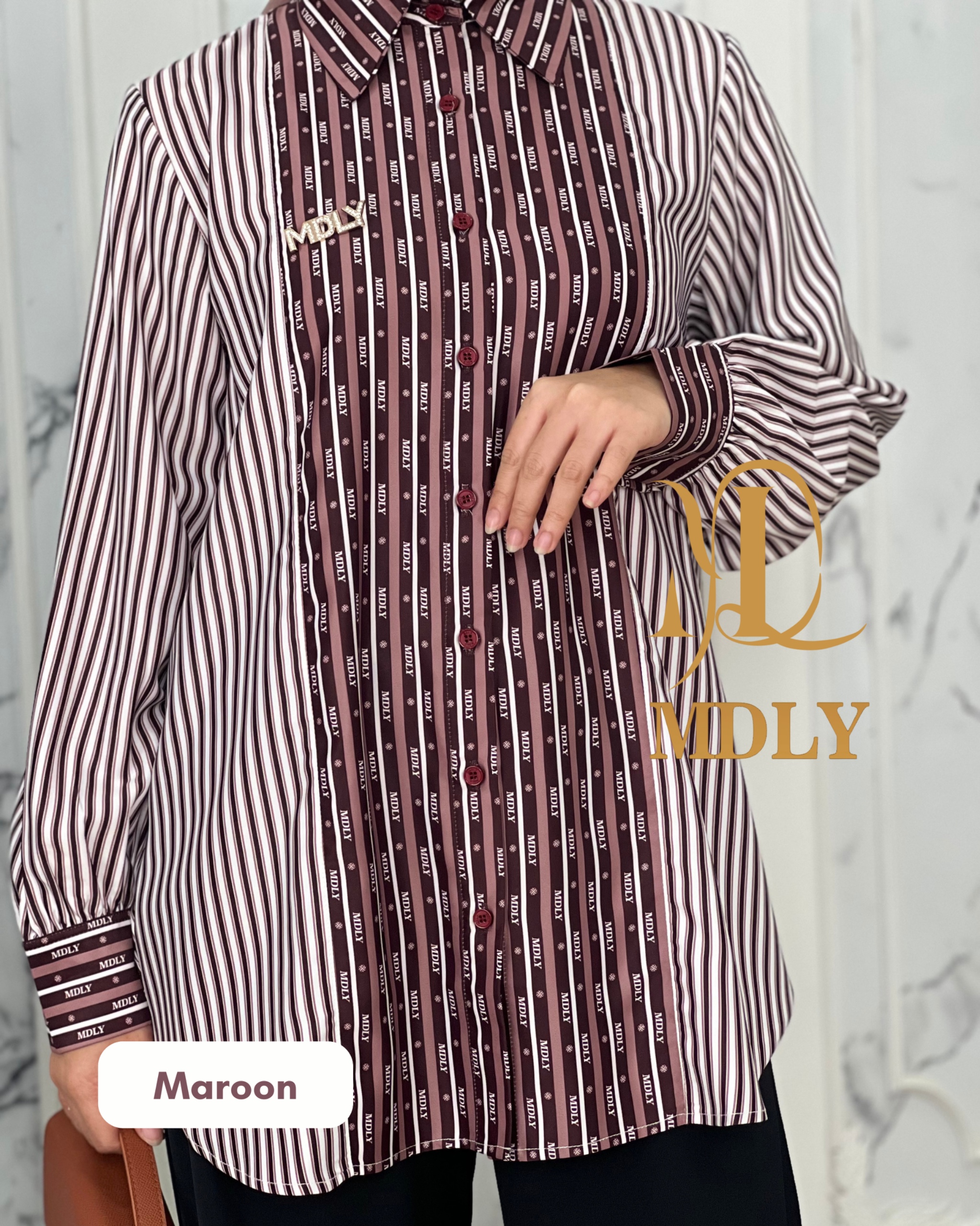 MDLY Baju Atasan Kemeja Wanita/Kemeja casual/Atasan kekinian premium/Leony Monogram Shirt by MDLY
