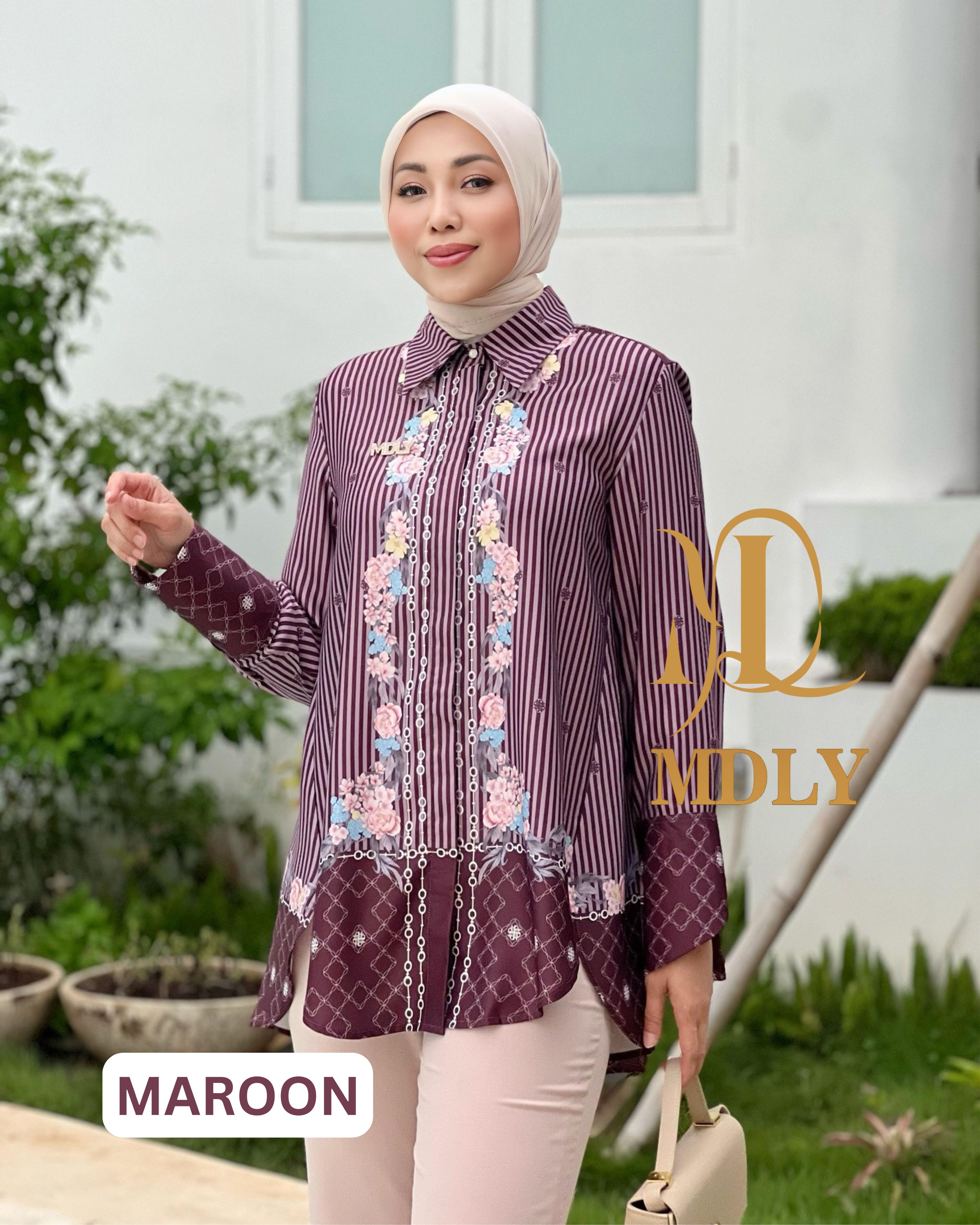 MDLY Baju Atasan Kemeja Wanita/Kemeja casual/Atasan kekinian premium/Leony Monogram Shirt by MDLY