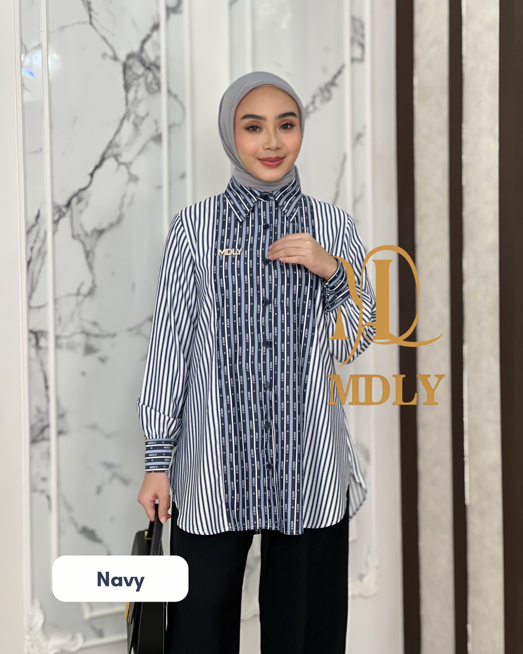 MDLY Baju Atasan Kemeja Wanita/Kemeja casual/Atasan kekinian premium/Leony Monogram Shirt by MDLY