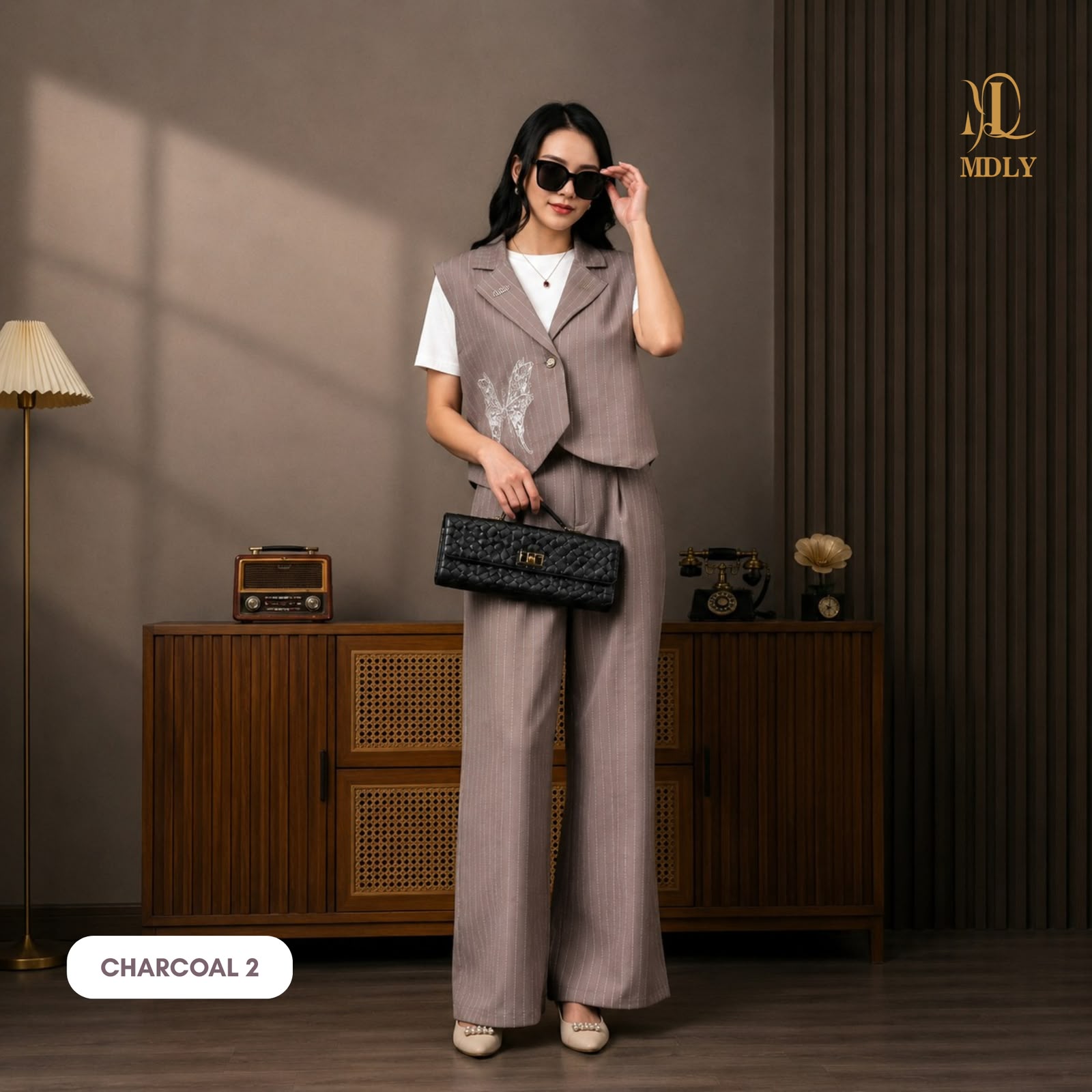 MDLY Levia Set Bahan Twily Stripes Salur One Set Terbaru Kemeja Wanita Premium Lengan Panjang, Atasan Wanita Elegan Kekinian Stylish & Nyaman