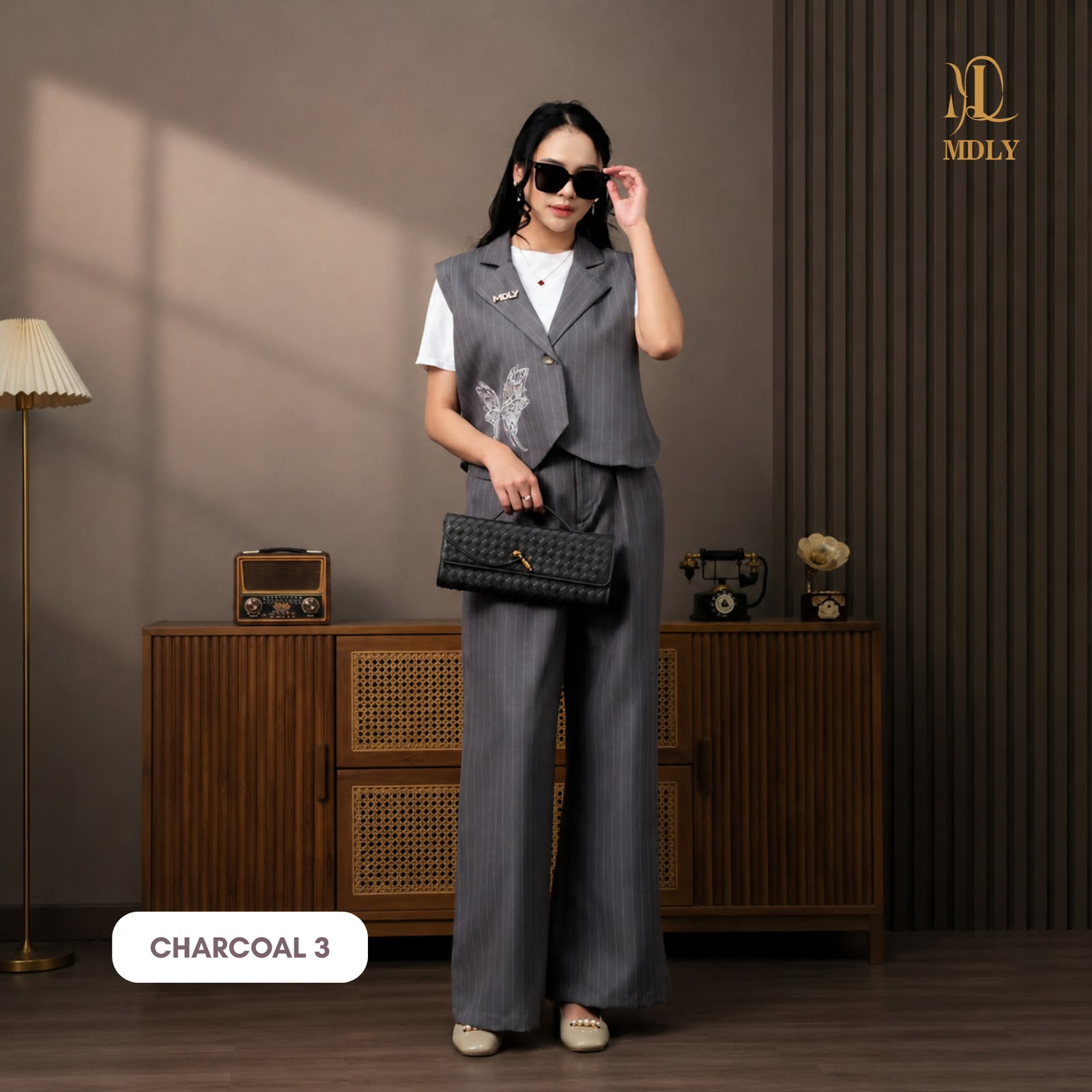 MDLY Levia Set Bahan Twily Stripes Salur One Set Terbaru Kemeja Wanita Premium Lengan Panjang, Atasan Wanita Elegan Kekinian Stylish & Nyaman
