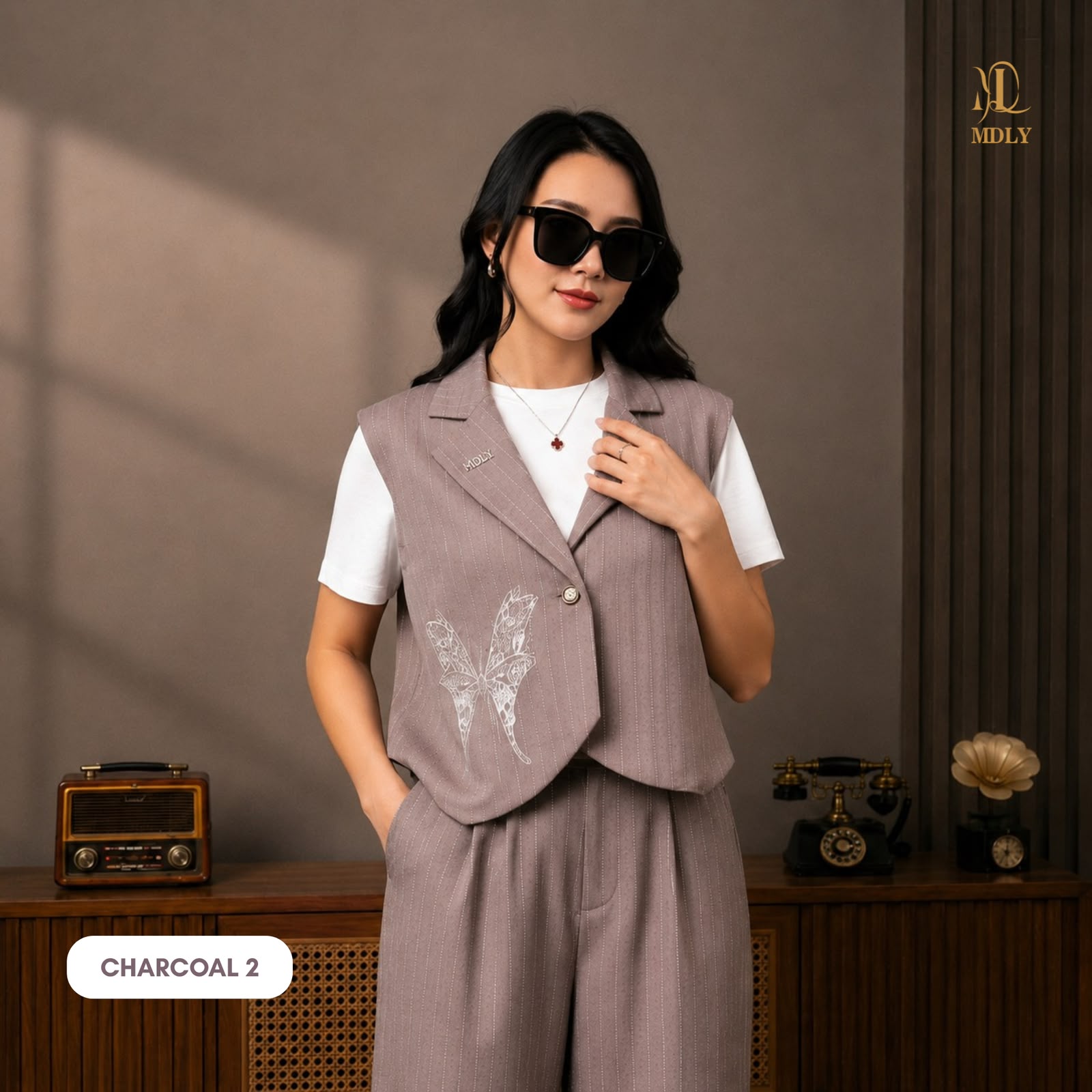 MDLY Levia Set Bahan Twily Stripes Salur One Set Terbaru Kemeja Wanita Premium Lengan Panjang, Atasan Wanita Elegan Kekinian Stylish & Nyaman
