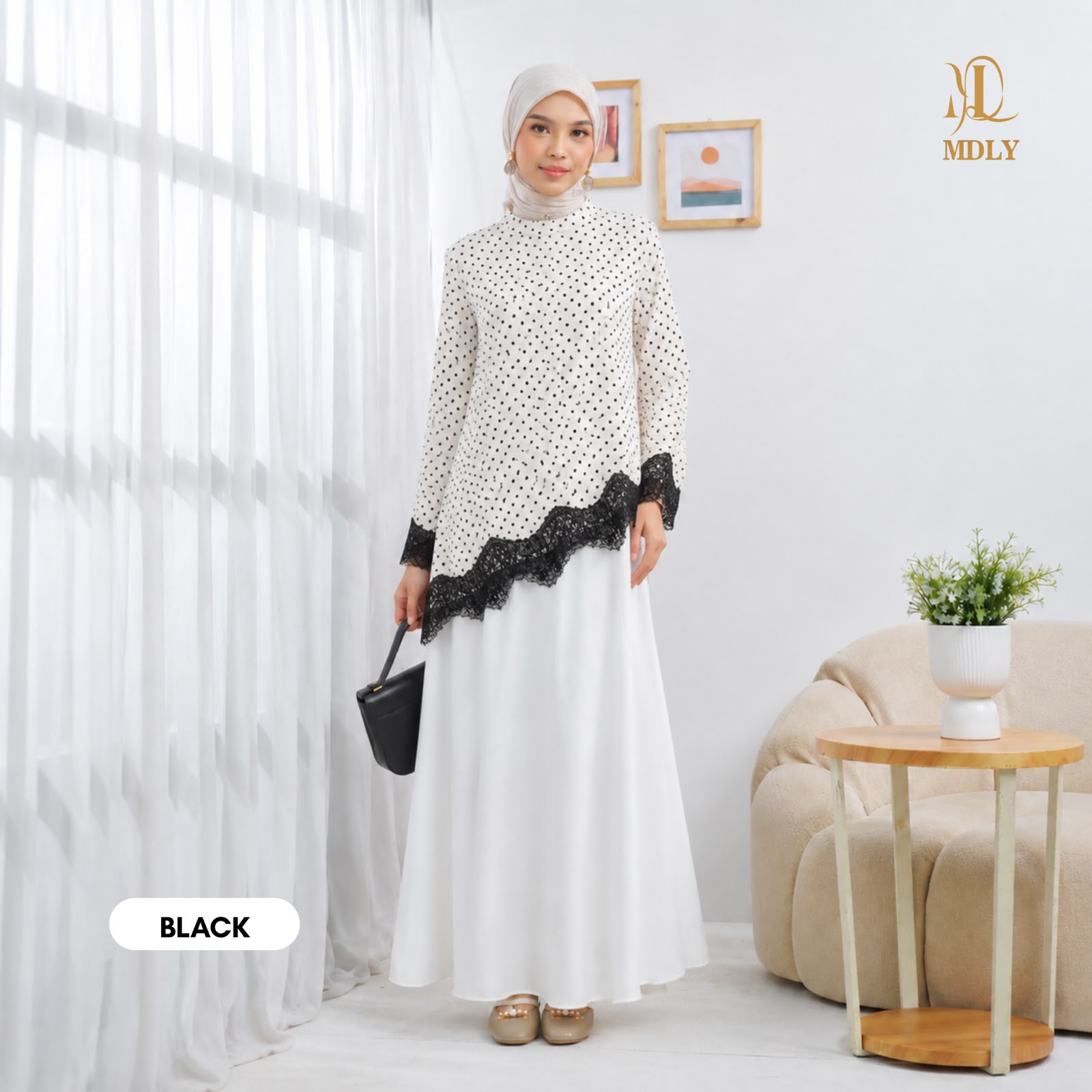 Assymetric Lace Dot Top by MDLY