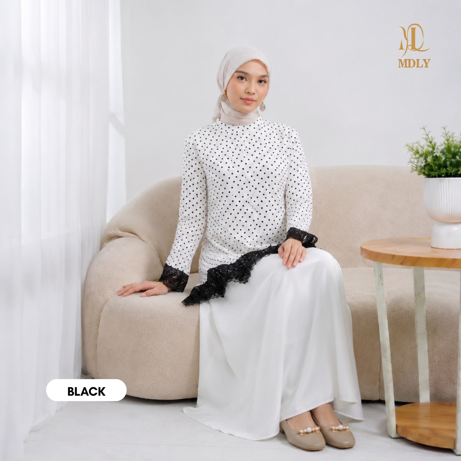 Assymetric Lace Dot Top by MDLY