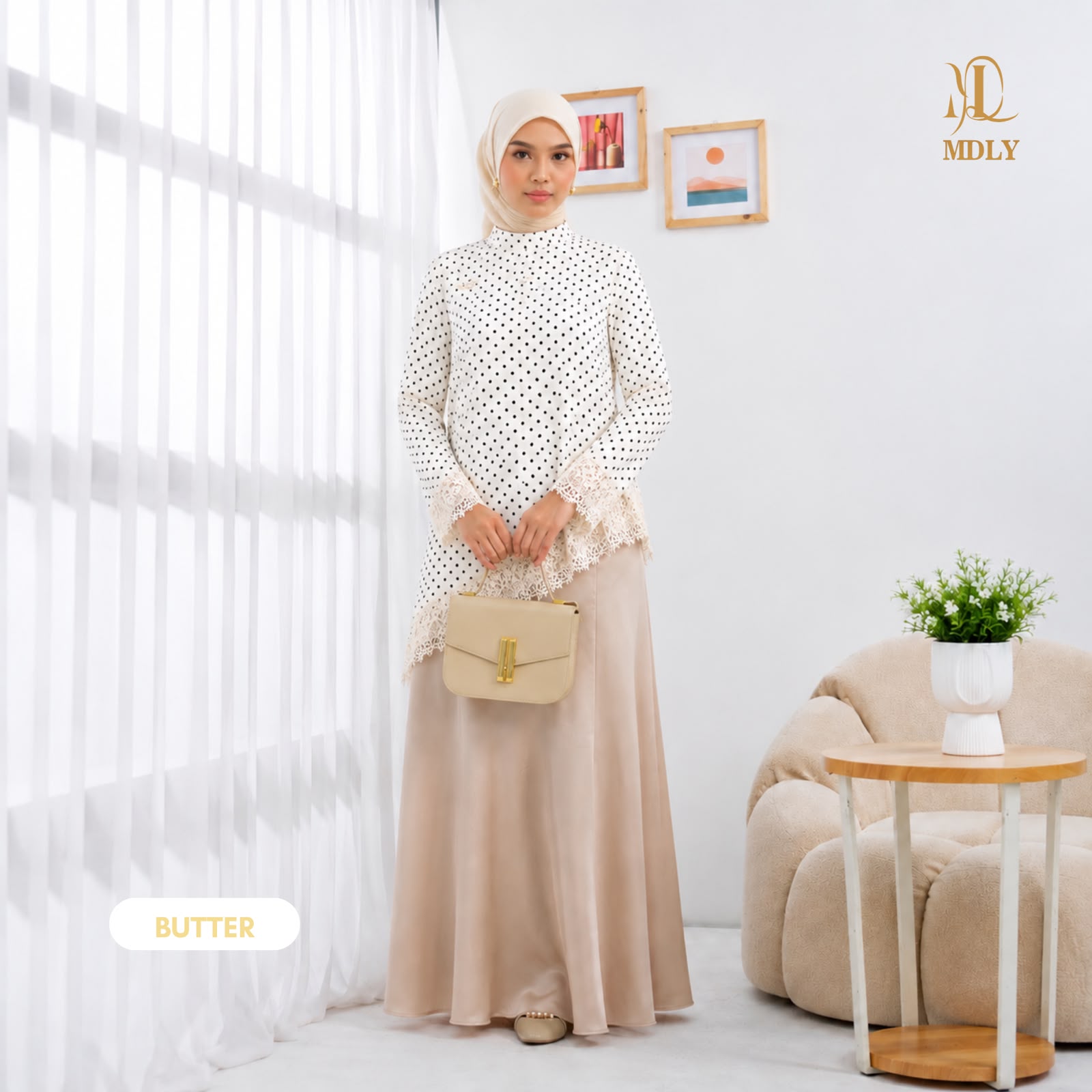 Assymetric Lace Dot Top by MDLY