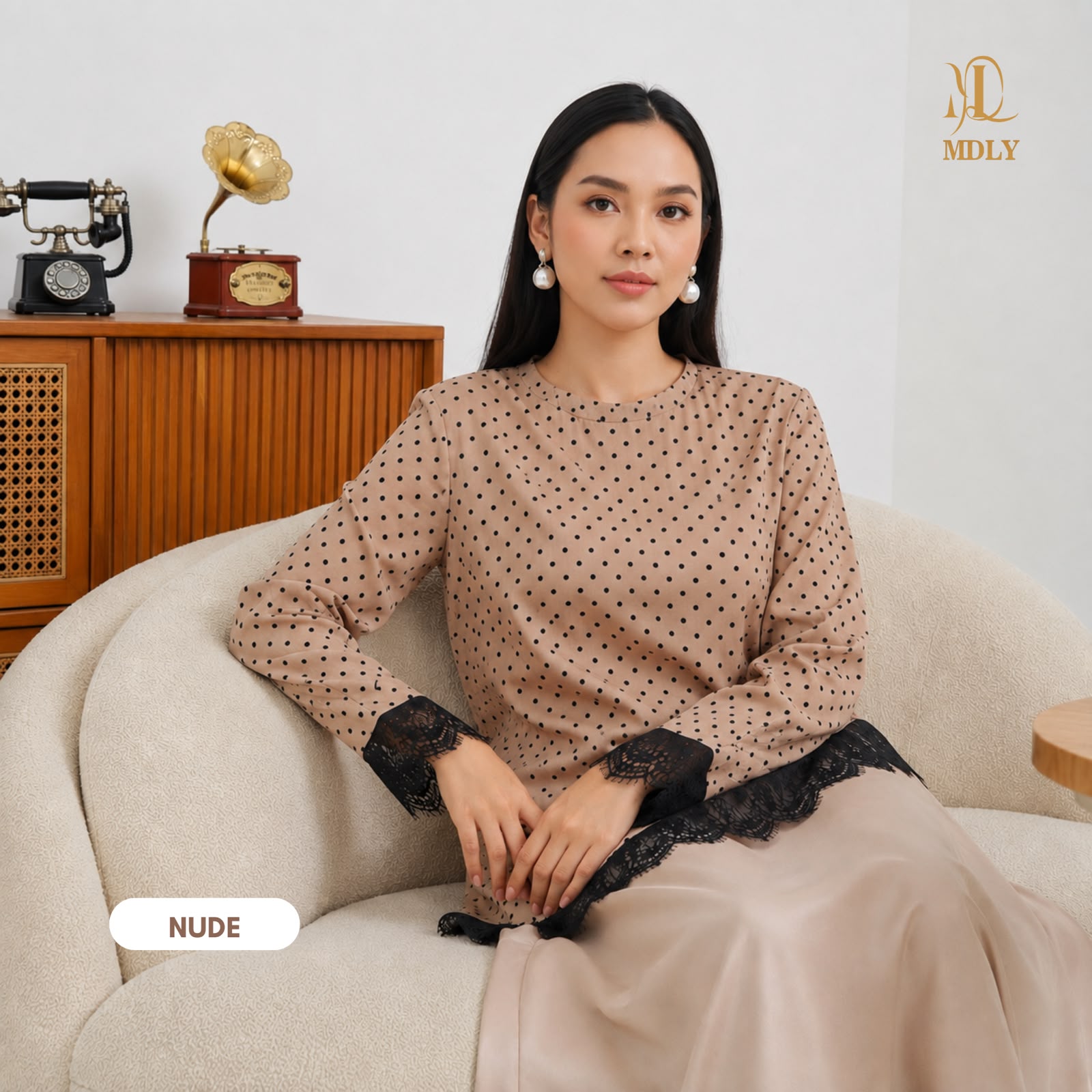 Assymetric Lace Dot Top by MDLY