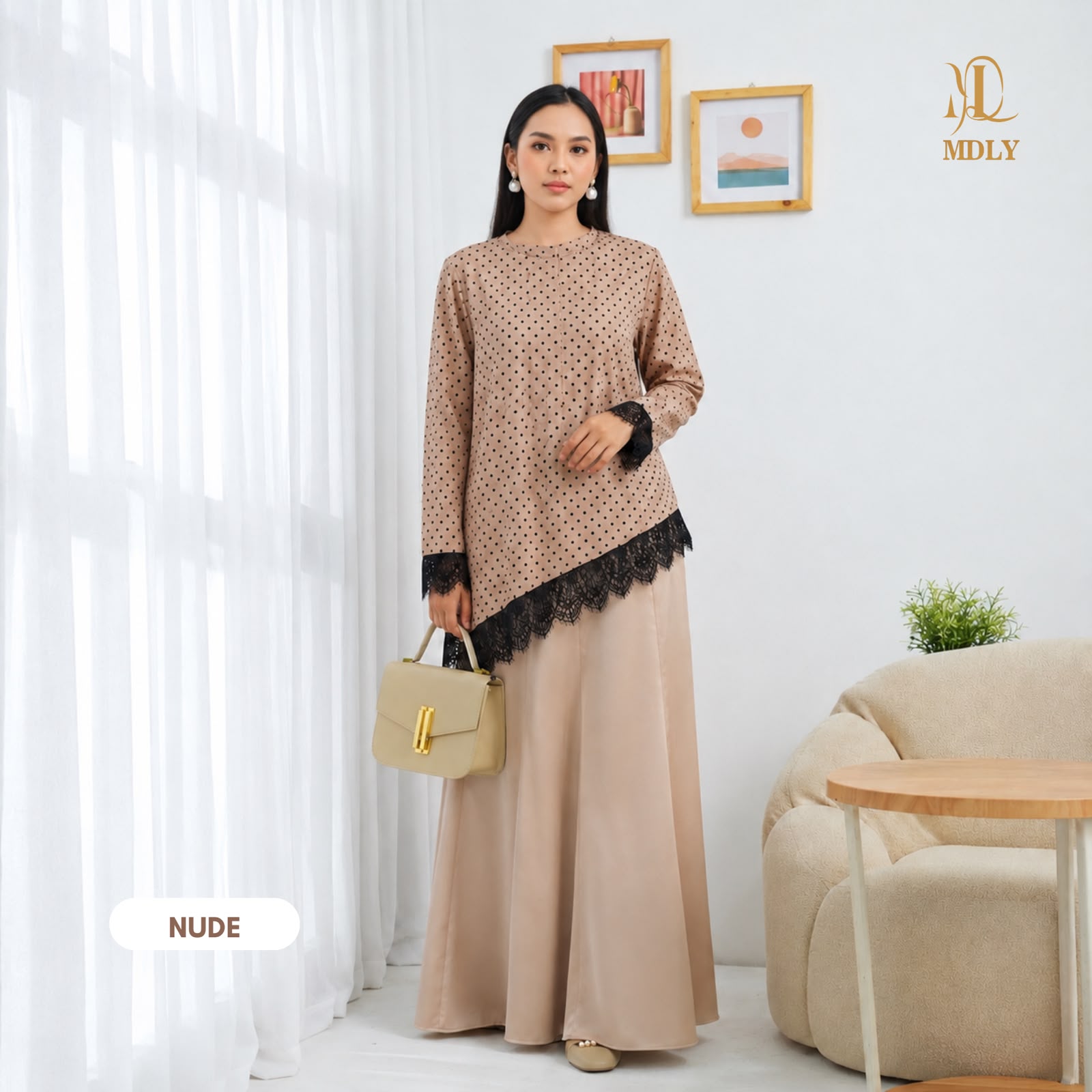 Assymetric Lace Dot Top by MDLY