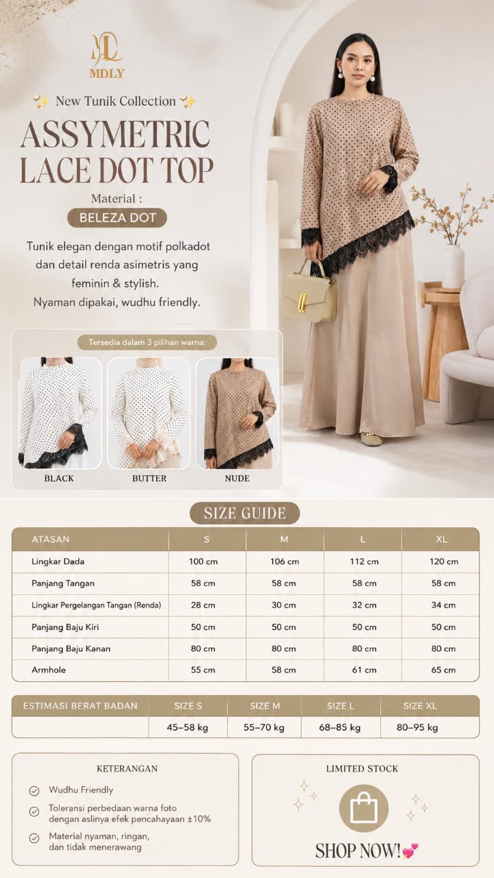 Assymetric Lace Dot Top by MDLY