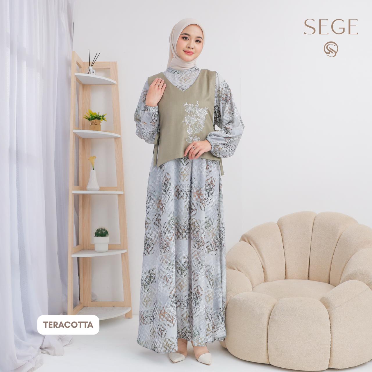 SEGE kina dress set vest terbaru embroidery printing silky