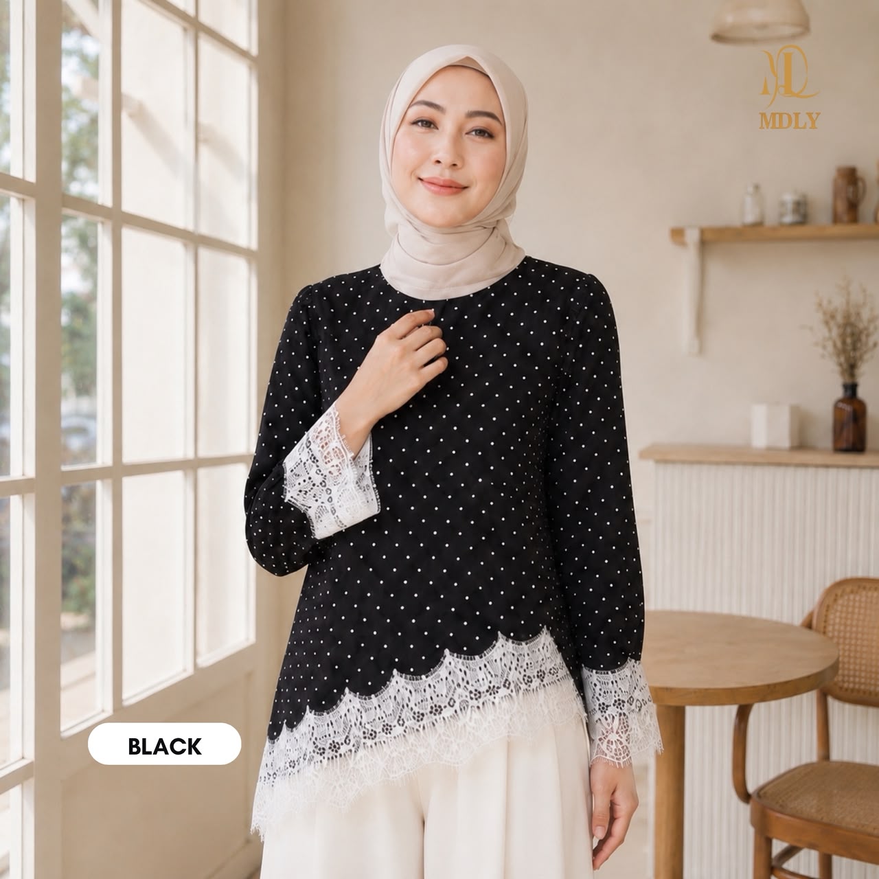 Assymetric Dot Lace Blouse by MDLY
