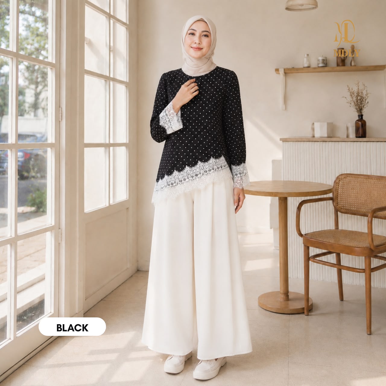 Assymetric Dot Lace Blouse by MDLY