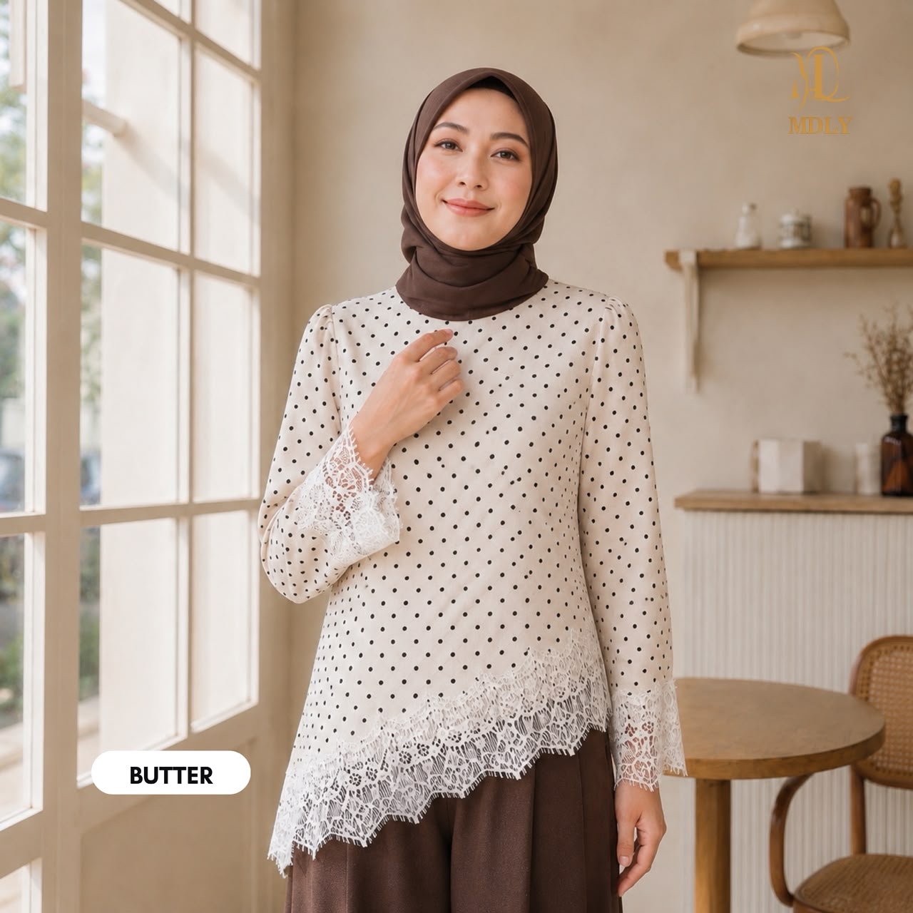 Assymetric Dot Lace Blouse by MDLY